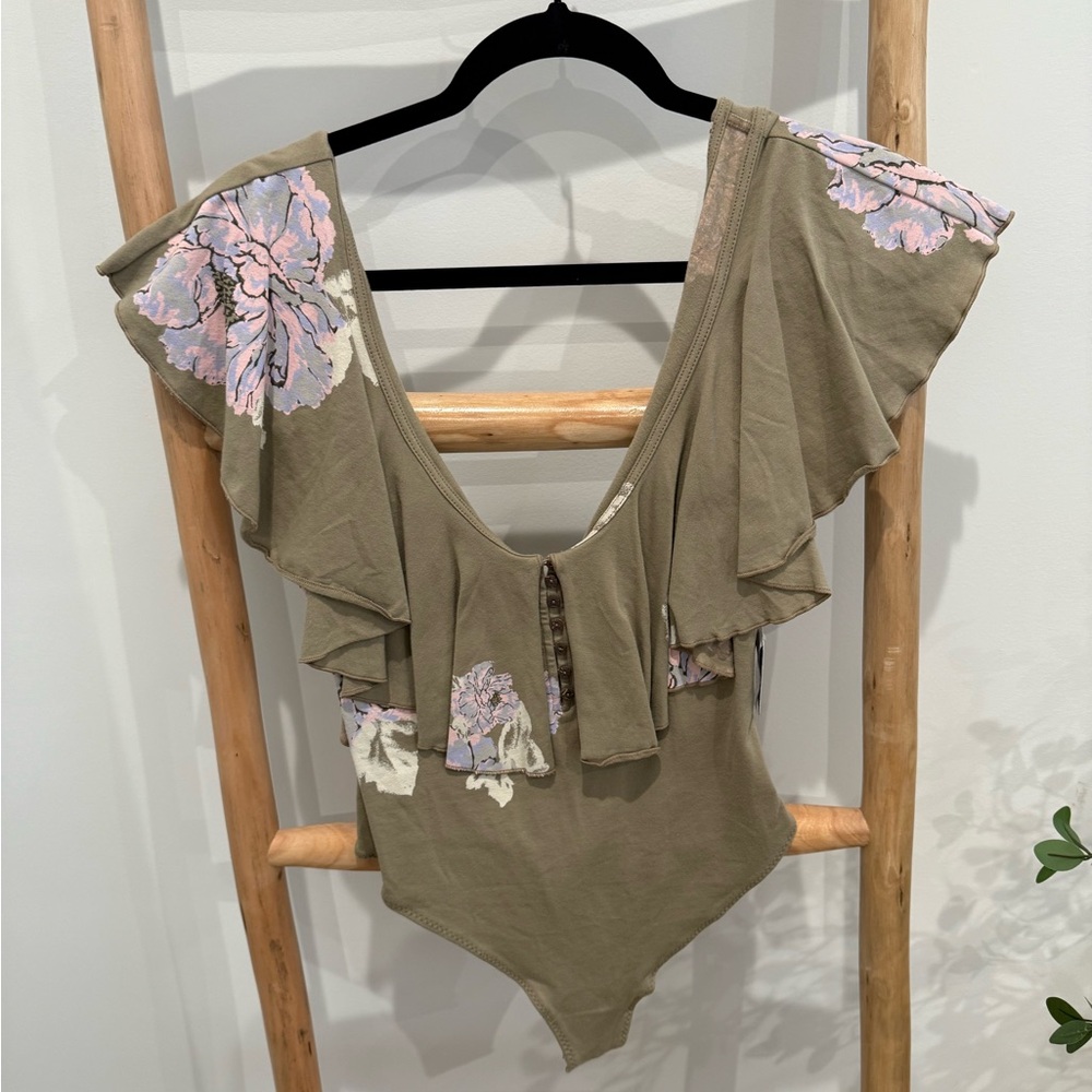 Free People Floral Ruffle Bodysuit